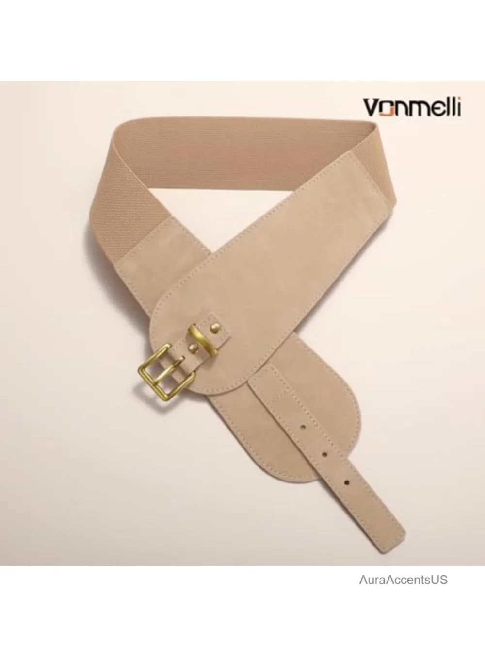 Wide Elastic Faux Suede Belt Gold Buckle Dress Belt